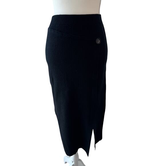 Knit Sweater Skirt Womens Small Black Ribbed Stretch Classic Pencil Minimalist - Picture 4 of 8